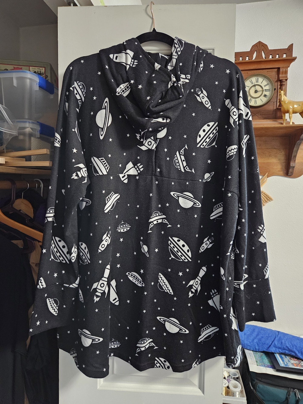 LuLaRoe Amber Black Space-Print Hooded Pullover
